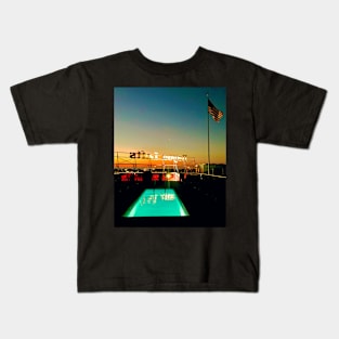 Sunset on the Roof Top with American Flag Kids T-Shirt